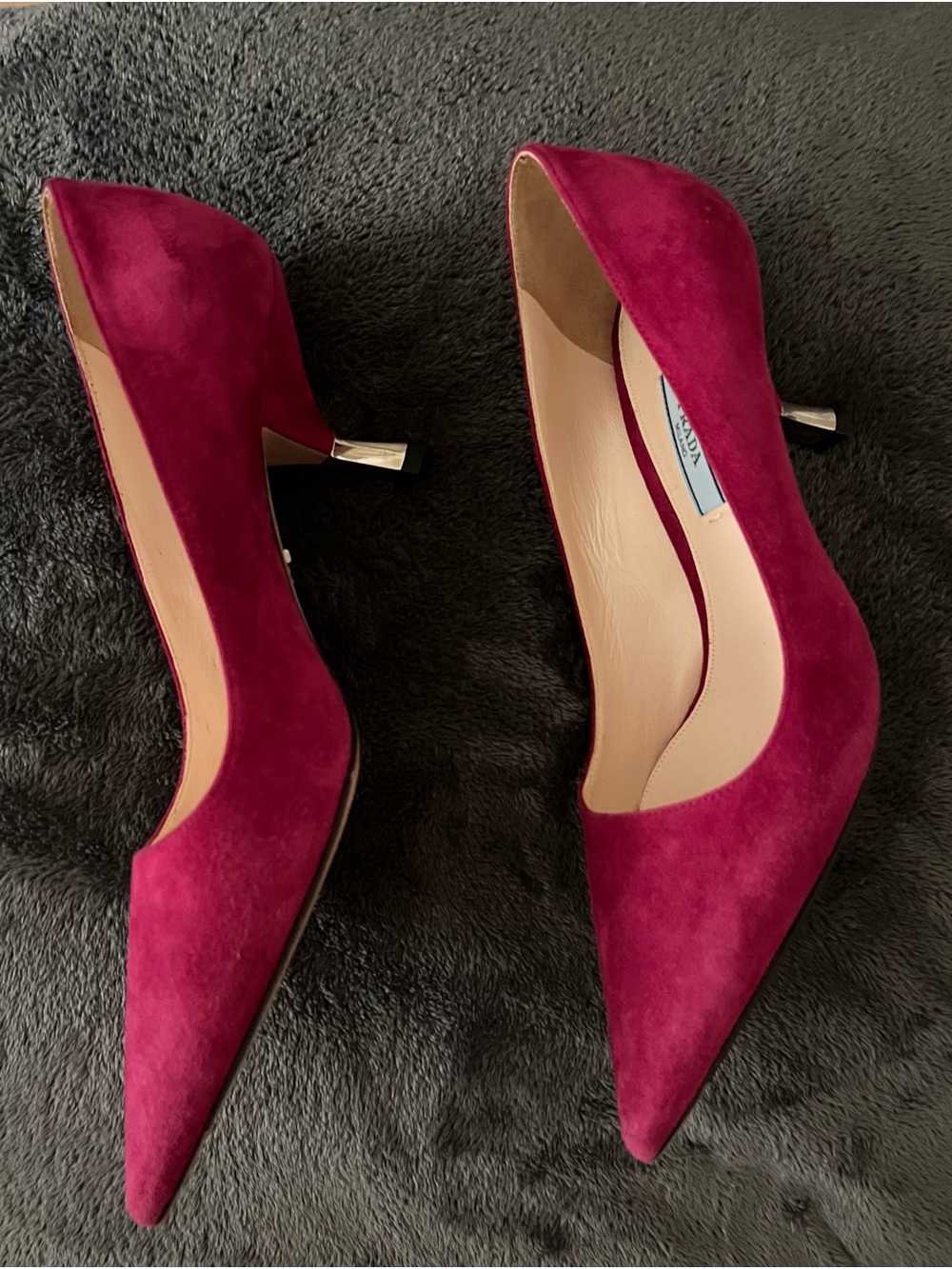 Prada Suede Pointed-Toe Pumps in Deep Berry - Picture 2 of 5